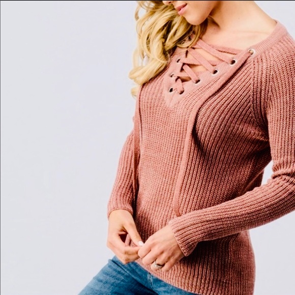 Infinitely Posh Sweaters - Knit Lace Up Sweater